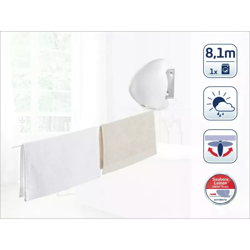 Estendal de parede Leifheit Rollfix Single 80 Longline – estendal retrátil que poupa espaço