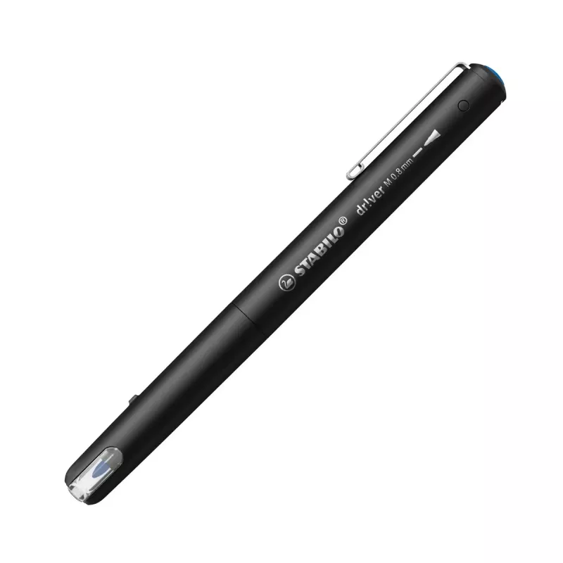 Caneta fineliner Stabilo dr!ver Medium (0,8 mm) – tinta azul, corpo preto