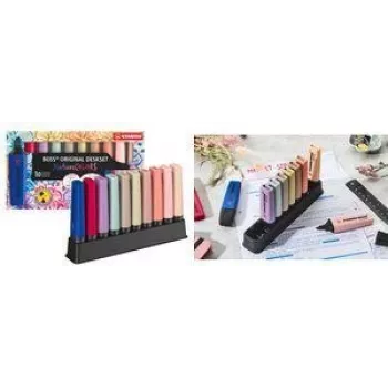 Marcador Stabilo BOSS Original NatureCOLORS conjunto de mesa 10 cores, suporte de plástico preto, ponta biselada, 1 unid.