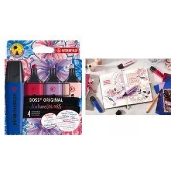 Marcador Stabilo BOSS Nature Colors Wildflower Edition, conjunto de 4 unidades, ponta chanfrada 2–5 mm, tempo de abertura capilar