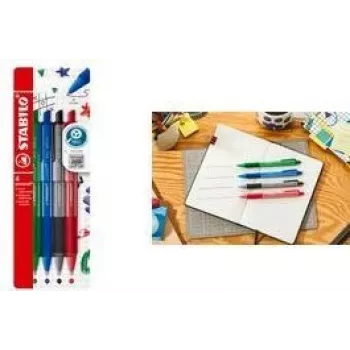 Caneta de esferográfica Stabilo pointball colorful, conjunto de 4 com estojo, zona de pega antiderrapante, tinta macia (6033/4)