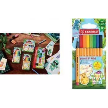 Canetas fineliner Stabilo point 88 Mini Animal Vibes conjunto, 8 cores, ponta metalizada 0,4 mm, tampa ventilada