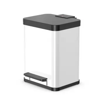 Balde do lixo retangular Hailo Öko duo Plus M 18 L em aço, branco