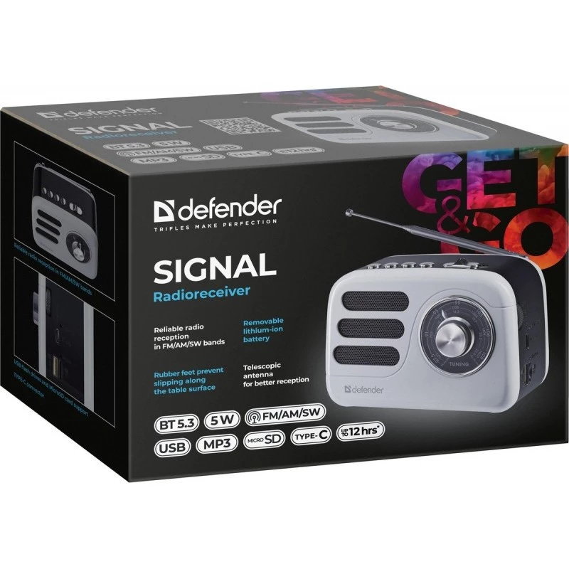 Altifalante portátil DEFENDER SIGNAL com FM/MP3/SD/USB e Bluetooth (5W, antena)