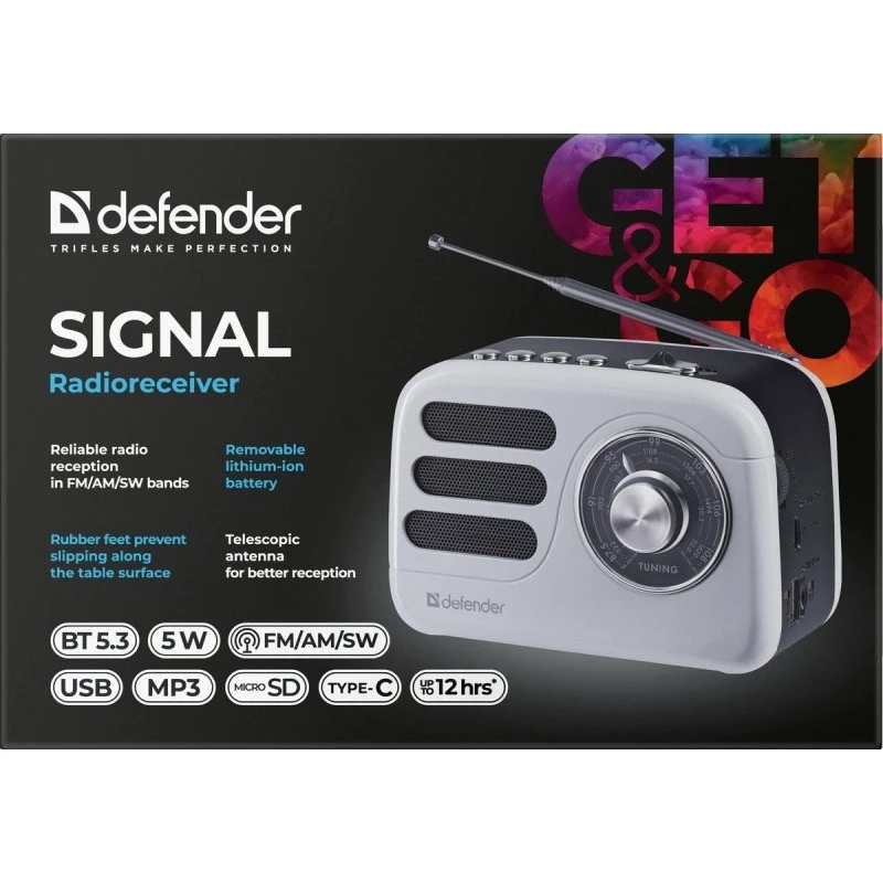 Altifalante portátil DEFENDER SIGNAL com FM/MP3/SD/USB e Bluetooth (5W, antena)