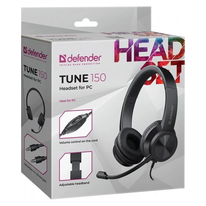 Auscultadores com fio e microfone DEFENDER tune 150 – preto, headset estéreo com fio