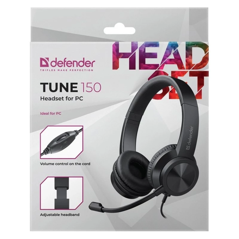 Auscultadores com fio e microfone DEFENDER tune 150 – preto, headset estéreo com fio