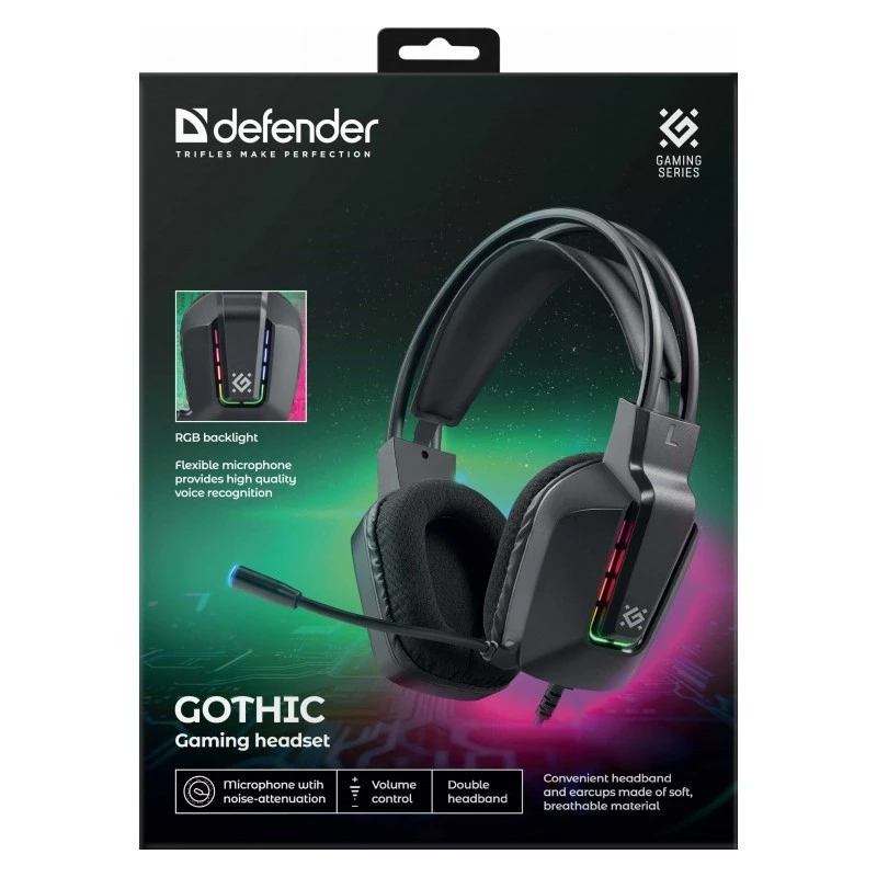 Headset gaming USB com fio DEFENDER GOTHIC RGB com microfone, preto