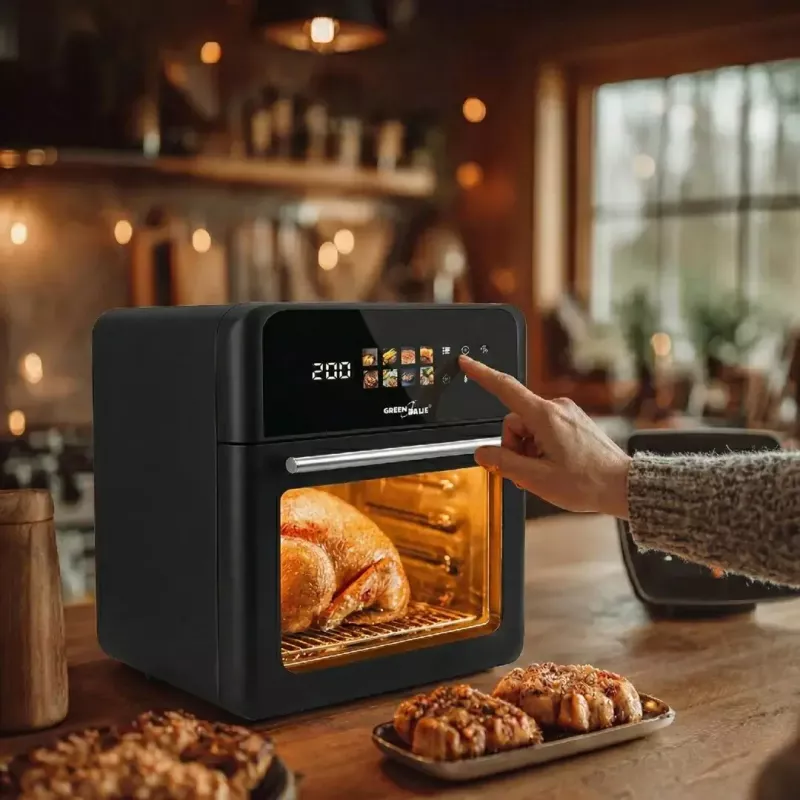 Fritadeira de ar quente GreenBlue GB950 1800W, capacidade 10 l, 8 programas, painel tátil, temporizador, preto