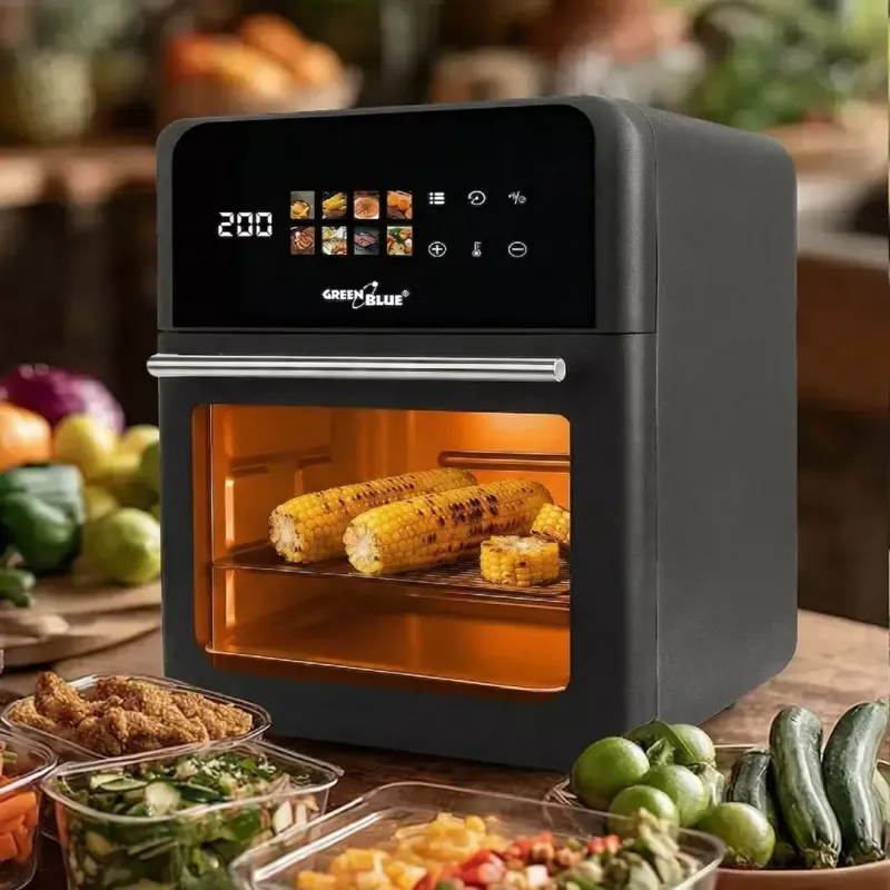 Fritadeira de ar quente GreenBlue GB950 1800W, capacidade 10 l, 8 programas, painel tátil, temporizador, preto