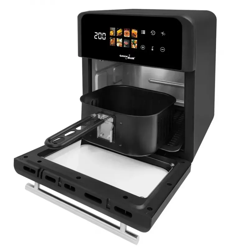 Fritadeira de ar quente GreenBlue GB950 1800W, capacidade 10 l, 8 programas, painel tátil, temporizador, preto