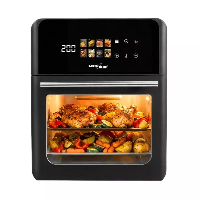 Fritadeira de ar quente GreenBlue GB950 1800W, capacidade 10 l, 8 programas, painel tátil, temporizador, preto