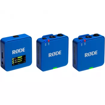 Microfone Rode Wireless Go III azul — sistema lavalier sem fios compacto