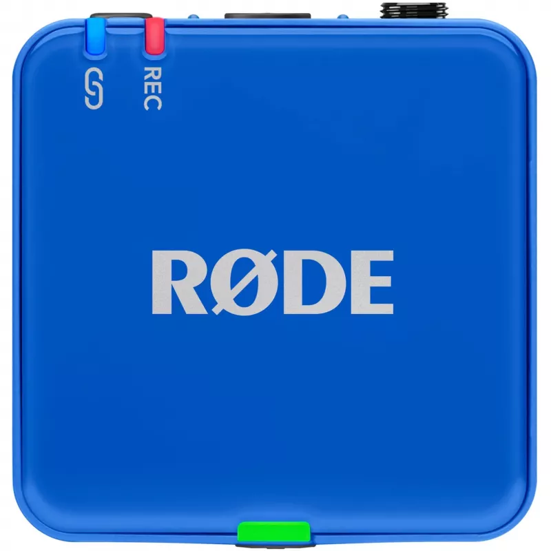 Microfone Rode Wireless Go III azul — sistema lavalier sem fios compacto