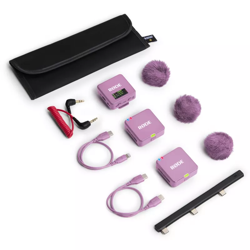Microfone lavalier sem fios Rode Wireless Go III lilás 2,4 GHz design compacto