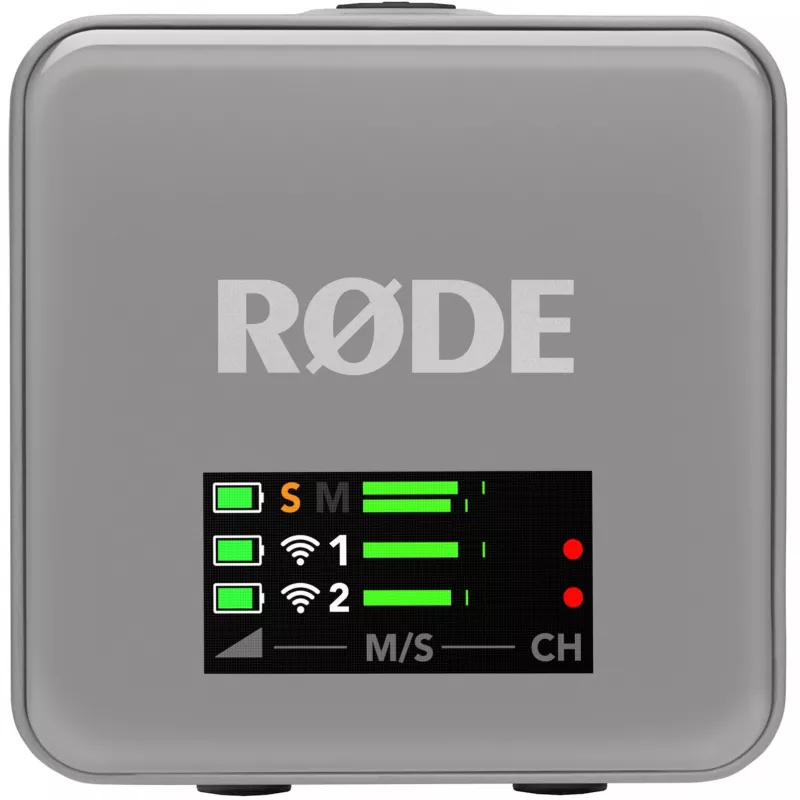 Microfone sem fios Rode Wireless GO III cinzento — design compacto, bateria integrada