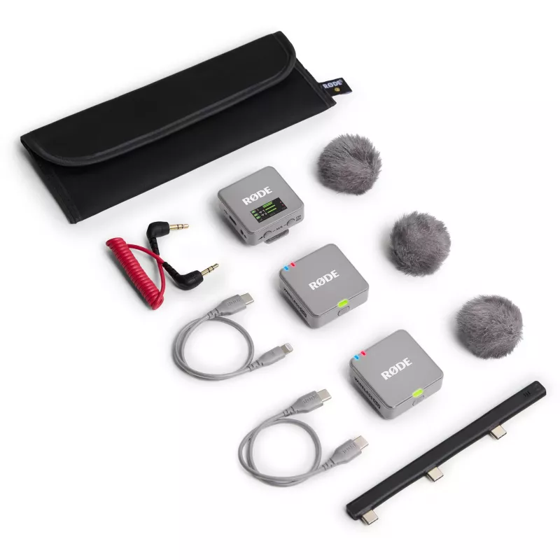 Microfone sem fios Rode Wireless GO III cinzento — design compacto, bateria integrada