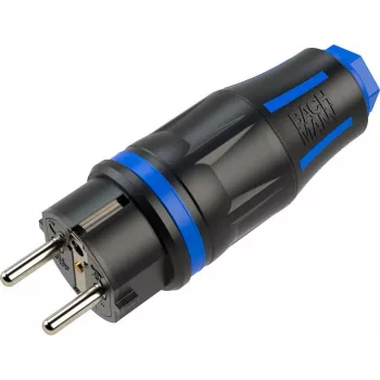Ficha de contacto de proteção profissional BACHMANN CEE7/7, emborrachada, IP54, preto / azul (BM0017347)