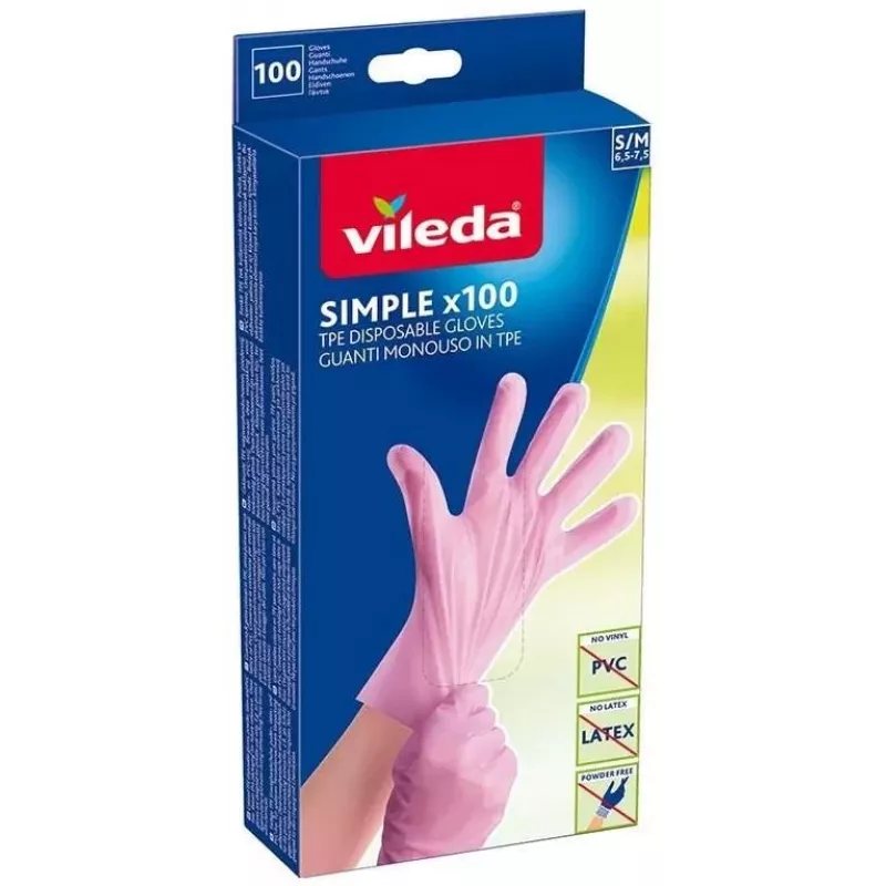 Luvas de látex descartáveis VILEDA Multi Latex 100, bege, tamanho S/M, 100 unidades