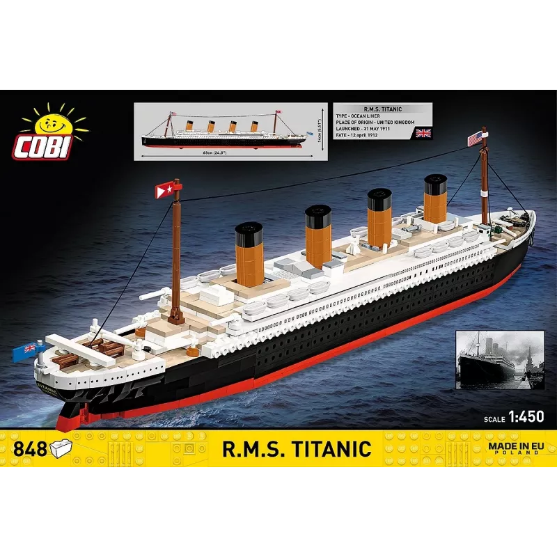 Kit de montagem Cobi R.M.S. Titanic, 848 peças, modelo de navio colecionável
