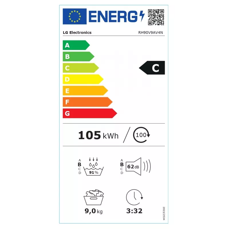 LG RH90V9AV4N, bomba de calor, 9 kg, profundidade 66 cm - máquina de secar roupa