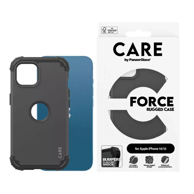 Capa PanzerGlass CARE by moda para iPhone 14 13 FORCE preta