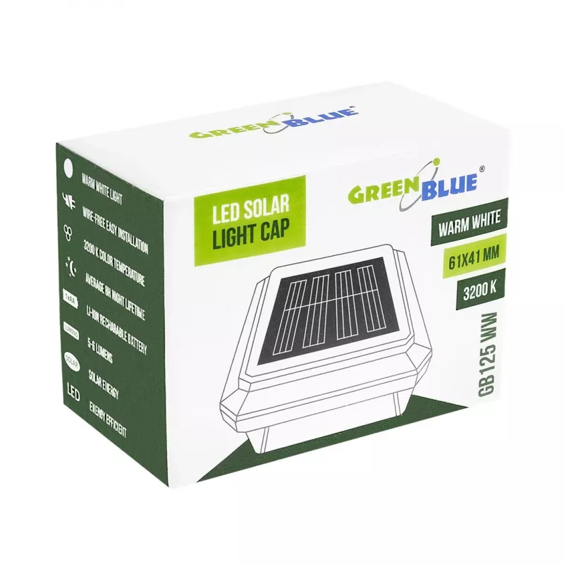 Luminária de balizamento LED solar GreenBlue, 60x40mm, quebra-luz em forma de envelope, 3200K, GB125 WW