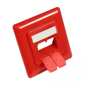 Peça central 50x50mm incl. moldura de cobertura 80x80mm para tomadas de rede, vermelho trânsito RAL3020, Good Connections (GC-N0057)