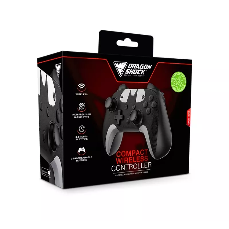 DragonShock PopTop Compact, comando, Nintendo Switch, botão Voltar, D-Pad, botão Home, botão Reset, sem fios, Bluetooth, USB Type-C