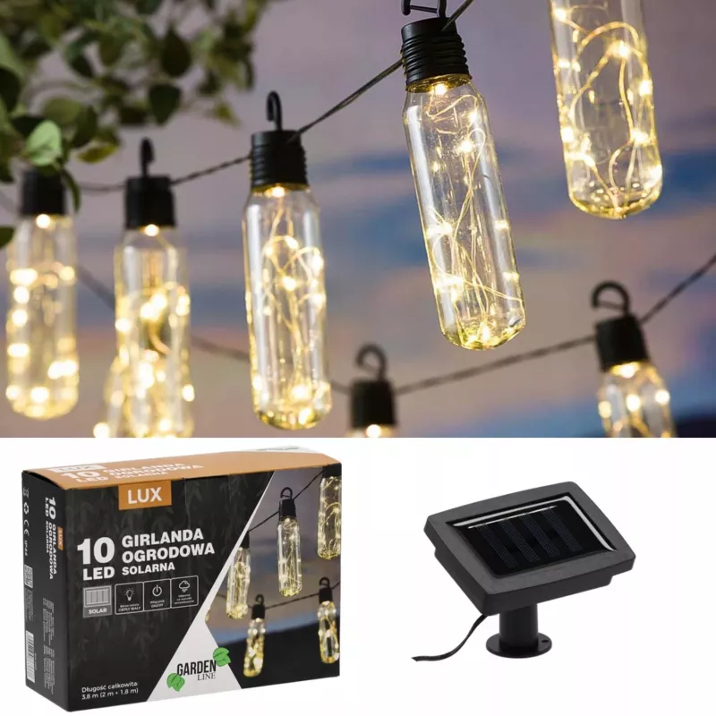 Festa de luzes solar para jardim Extralink, 2 + 1,8 m de comprimento, Lux 10 LED branco quente
