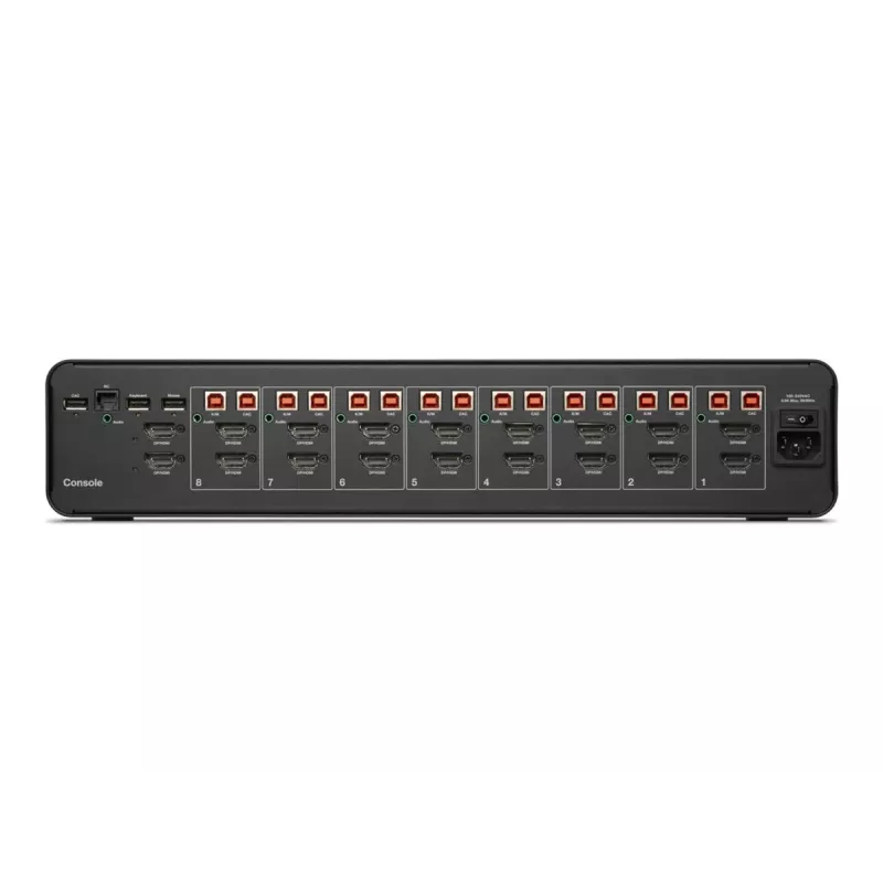 Switch KVM Belkin F1DN208KVM-UN-4 – 8 portas Dual-Head HDMI/DisplayPort, teclado e rato USB, 4K@60Hz, montagem em rack, preto