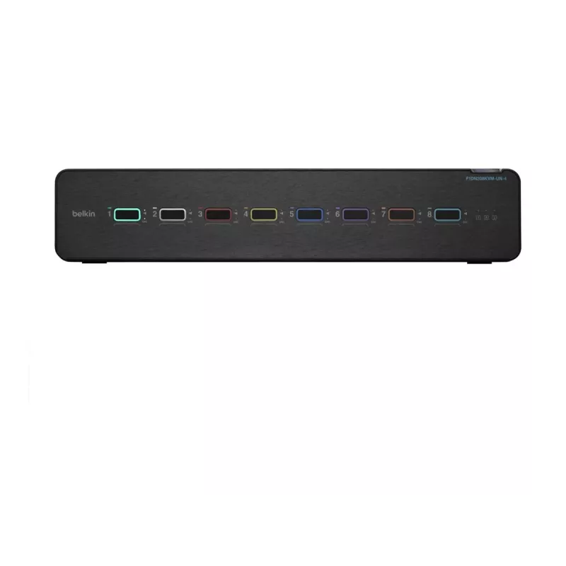 Switch KVM Belkin F1DN208KVM-UN-4 – 8 portas Dual-Head HDMI/DisplayPort, teclado e rato USB, 4K@60Hz, montagem em rack, preto