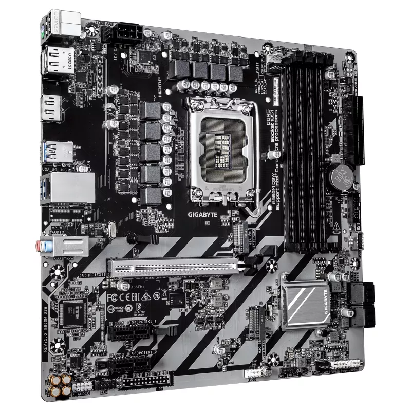 GIGABYTE B860M D3W Motherboard - CPUs Intel Core Ultra Series, 4+1+2 fases VRM, até 9066MHz DDR5, 2xPCIe 4.0 M.2, 1GbE LAN, USB 3.2 Gen 1