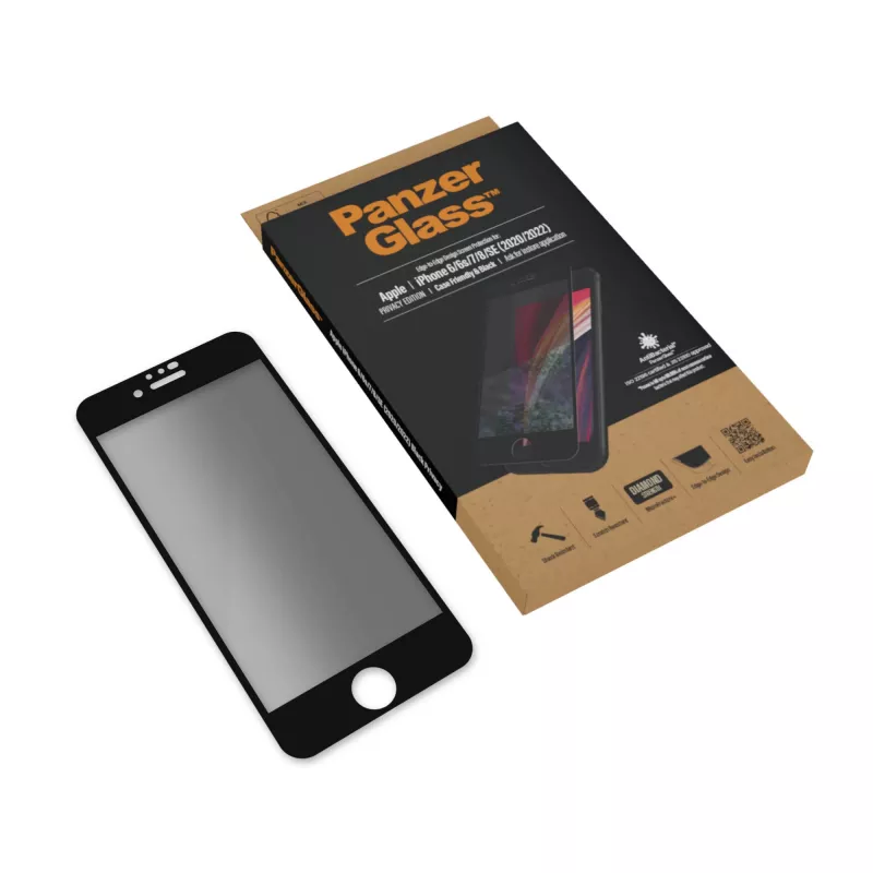 Película de proteção de ecrã com filtro de privacidade PanzerGlass® iPhone SE (2020/2022) | 8 | 7 | 6 | 6s | Borda a borda