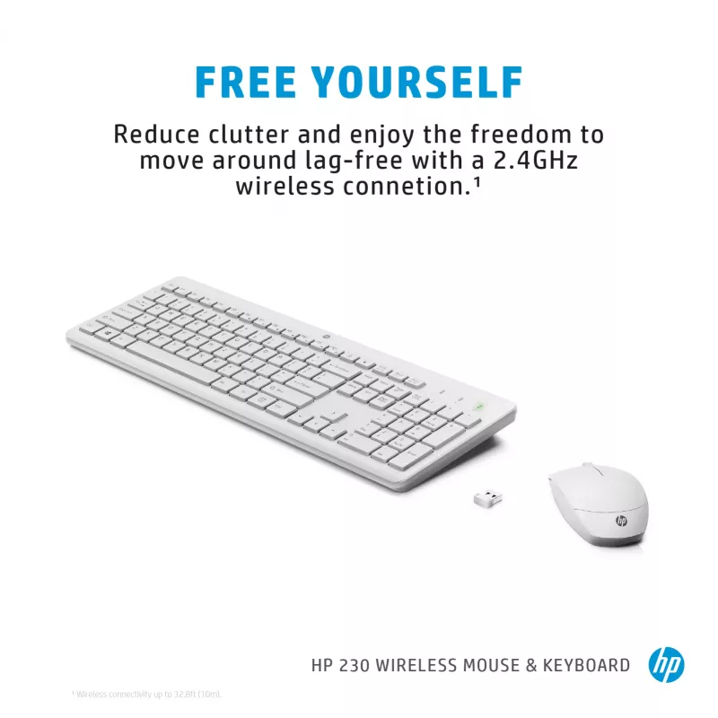 Conjunto de rato e teclado sem fios HP 230, branco, rato incluído