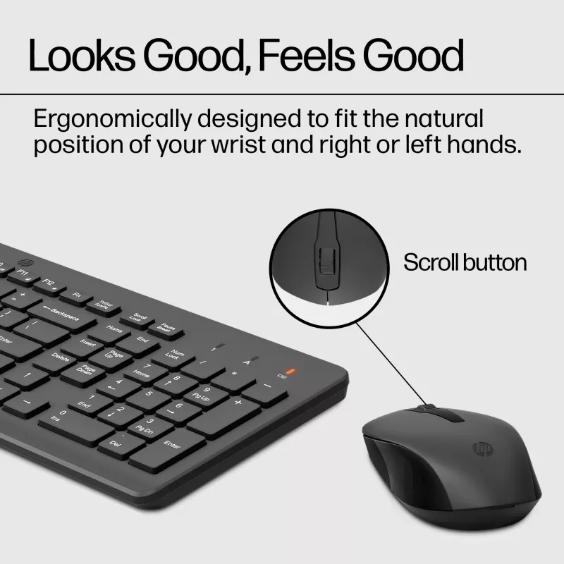 Conjunto de teclado e rato sem fios HP 330 — teclado tamanho completo, RF Wireless, preto, rato incluído