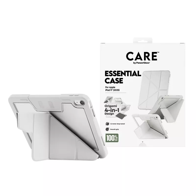 Capa de proteção PanzerGlass CARE Essential para iPad 11 polegadas (2025–2026) em cinzento-claro, modelo CR43626