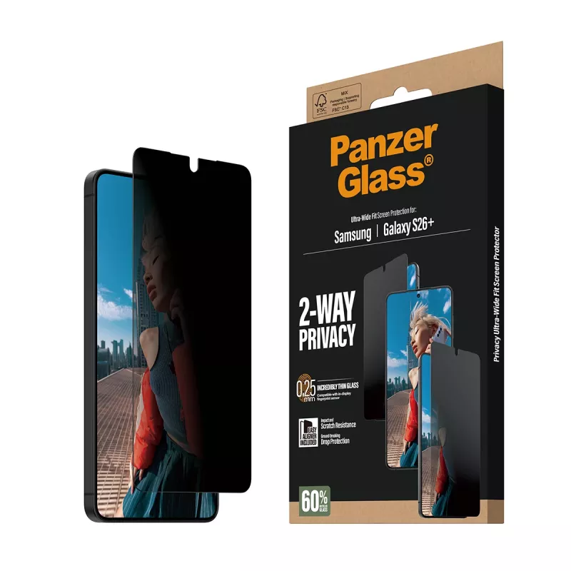 Proteção de ecrã com privacidade 2 vias PanzerGlass® Samsung Galaxy S26+ | Ultra-Wide Fit com EasyAligner