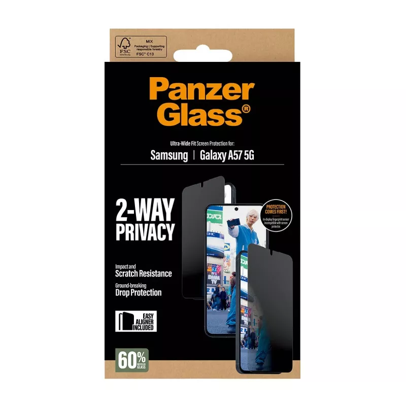 Película de proteção de ecrã PanzerGlass Privacy UWF - transparente - película de proteção de ecrã transparente Samsung Galaxy A57 5G