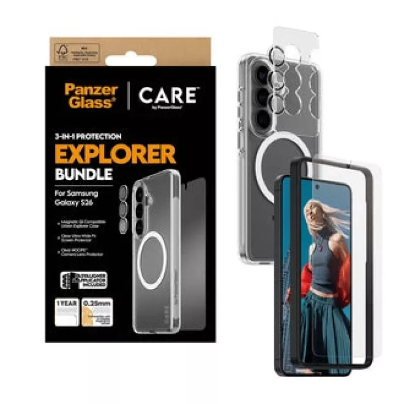 Proteção de ecrã PanzerGlass CARE 3-em-1 para Samsung Galaxy S (2026) – PanzerGlass