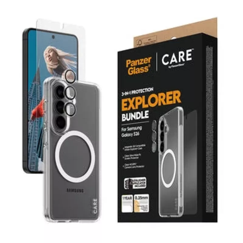 Proteção de ecrã PanzerGlass CARE 3-em-1 para Samsung Galaxy S (2026) – PanzerGlass