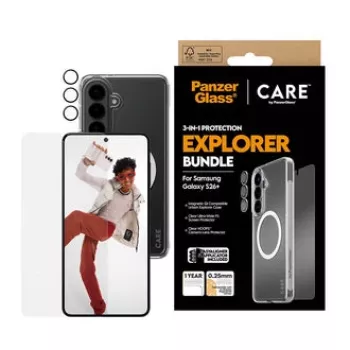 Proteção de ecrã PanzerGlass CARE 3-em-1 para Samsung Galaxy S Plus 2026 — Conjunto PanzerGlass CARE