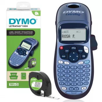 Etiquetadora manual DYMO LetraTag LT-100H | impressora de etiquetas com teclado ABC e ecrã LCD de 13 caracteres fácil de ler | para casa ou escritório | azul