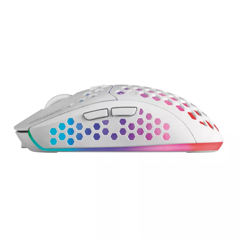 Mars Gaming MMW3W, rato gaming sem fios, RGB Flow, ultraleve 79 g, 3200 DPI, branco