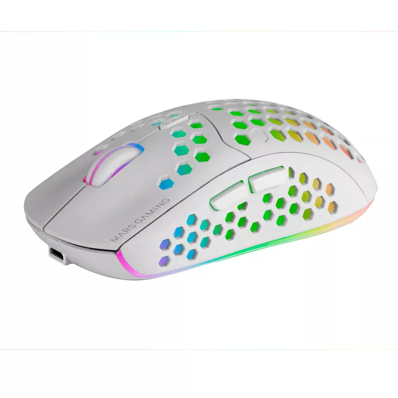 Mars Gaming MMW3W, rato gaming sem fios, RGB Flow, ultraleve 79 g, 3200 DPI, branco