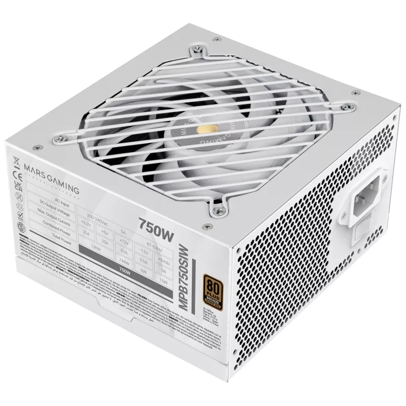 Fonte de alimentação Mars Gaming MPB750SIW 750 W 24 pinos ATX ATX branca
