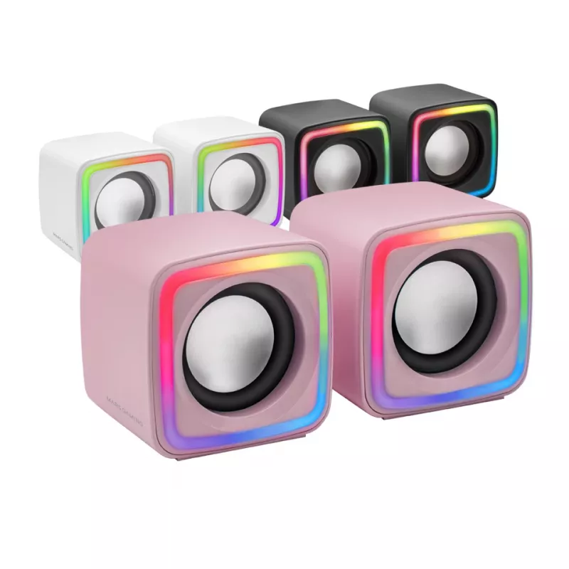Altifalantes gaming RGB compactos Mars Gaming MSCUBEP rosa 8W processador de som DSP
