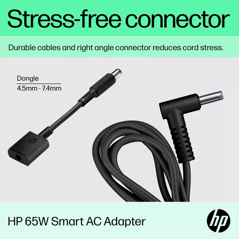 HP 65W Smart AC Adapter, compatível com HP ProBook 440 G6 Notebook PC; HP ProBook 450 G6 Notebook PC; HP ProBook x360 11..., empresarial, 5 - 35 °C, -20 - 85 °C, CCC, CE, BSMI, 47 mm