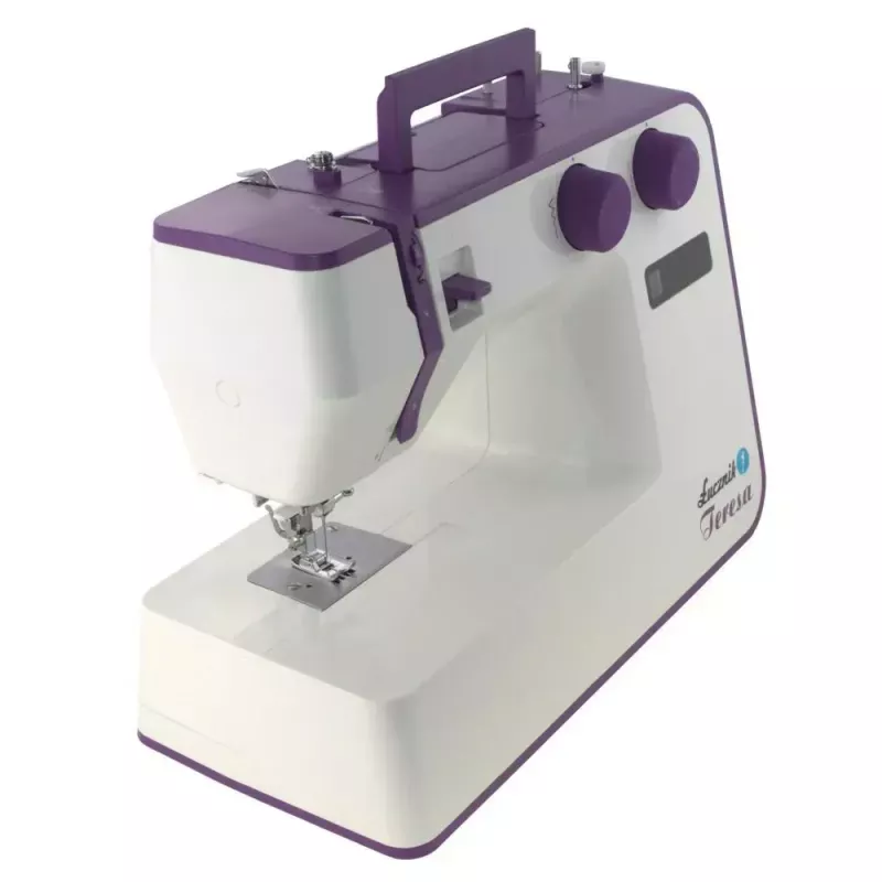 Máquina de costura Lucznik Teresa portátil leve – modelo Teresa, máquina de costura doméstica elétrica, funções básicas de pontos, branco-violeta