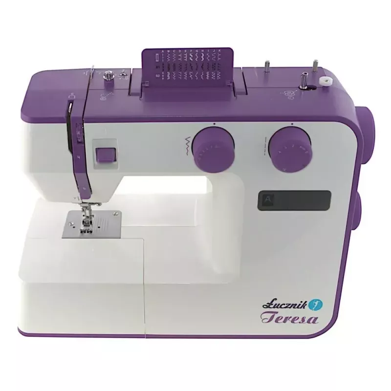 Máquina de costura Lucznik Teresa portátil leve – modelo Teresa, máquina de costura doméstica elétrica, funções básicas de pontos, branco-violeta